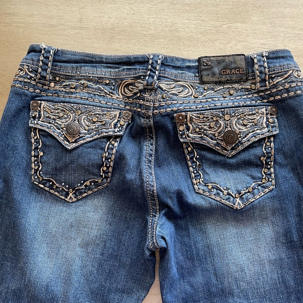 Grace in LA Dark Blue Boot Cut Jeans with Embellishments